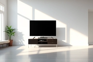 Modern living room with minimalist TV stand