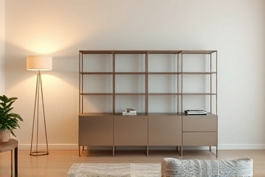 Minimalist living room with USM Haller and warm ambient lighting.