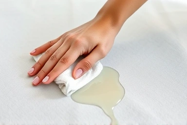 Wiping a spill from a waterproof tablecloth easily.