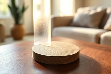 Handcrafted wooden coaster with pyrography in a cozy home setting.