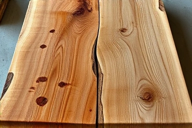 Wood table before and after restoration, sticky stains vs. smooth finish