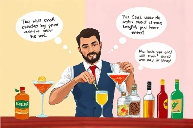 Bartender mixing cocktails with visual memory aids