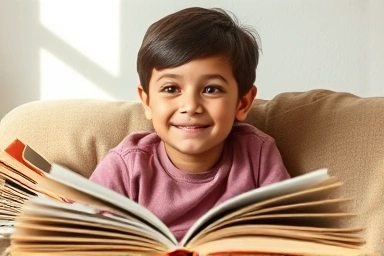 Student enjoying reading English books for learning.