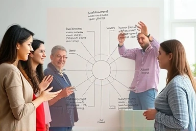 Adults learning English grammar structure with understanding