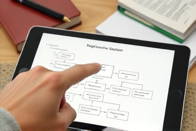 Close-up of English sentence structure diagram on tablet