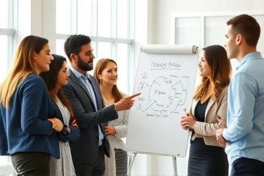 Professionals collaborating on business English skills