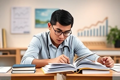 Focused student studying for financial certification exam