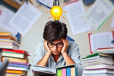 Student experiencing a breakthrough during cramming study session.