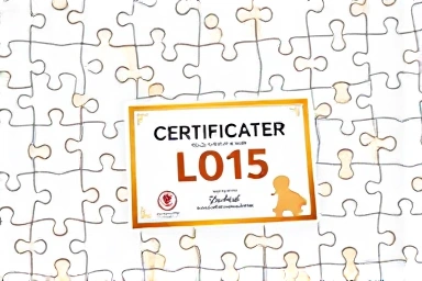 Complex puzzle pieces fitting together to reveal a certificate