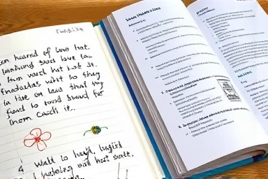 English diary page, learning materials, QR code, structured learning.