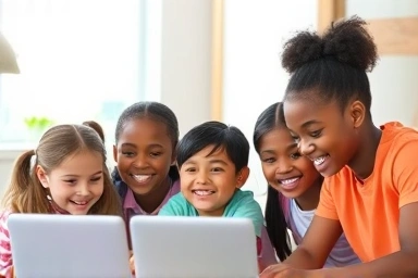 Children engaging in digital English education
