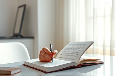 Person writing English copywork for self-growth.