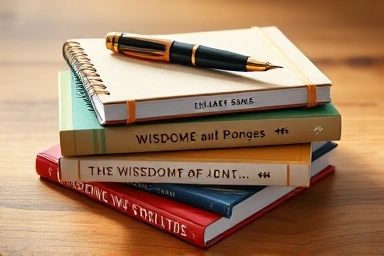Books and notebooks for English copywork and personal development.