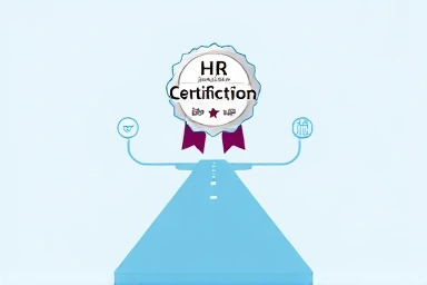 Clear path to HR certification badge with data icons.