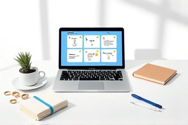Modern study desk with flashcard app interface