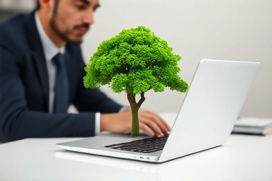 Focused work with a growing tree symbolizing productivity.
