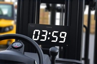 Forklift control panel with stopwatch showing time running out