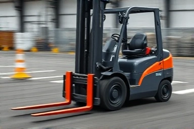 Forklift maneuvering precisely on a practical test course