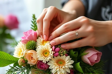 Expert hands creating floral art, symbolizing skill and support.