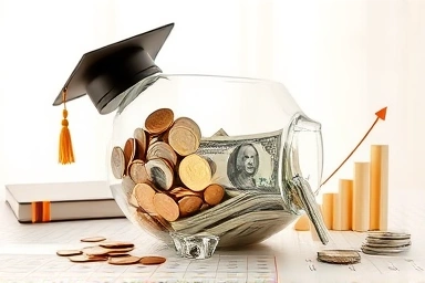 Symbolic representation of educational investment and cost breakdown.