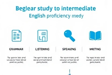 Infographic showing English learning path with icons.