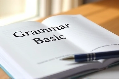 Grammar textbook, pen, and notebook for active learning.