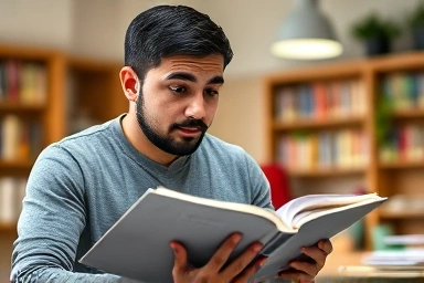 Focused student studying for housing manager exam with strategy map.