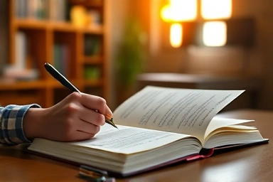 Student analyzing errors in a notebook, creating a personal learning database.