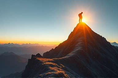 Metaphorical mountain summit representing success and achievement in a challenging learning journey.