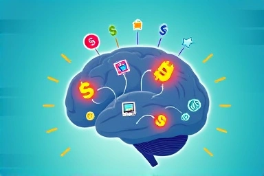 Brain pathways connecting finance and education icons.