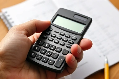 Hand holding scientific calculator during exam