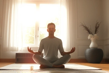 Person meditating peacefully, symbolizing mental clarity and focus.