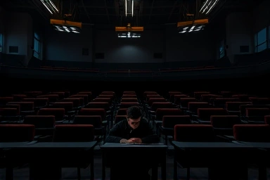 Modern study hall with focused student