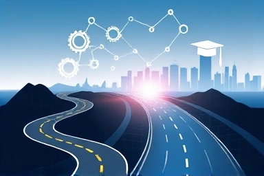 Metaphorical career path transformation from uncertain road to illuminated highway