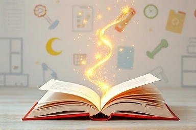 Child's growth and education symbolized by glowing threads.