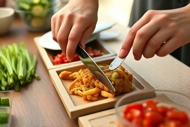 Hands demonstrating precise knife skills for Korean cooking.