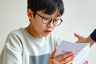 Student studying Korean language with tutor's guidance.
