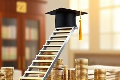 Ladder of coins to career success at Korean Polytechnic College.
