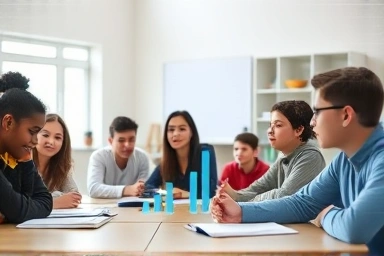 Middle school students learning with digital tools in a modern classroom.