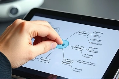 Hand drawing a detailed mind map on a digital tablet