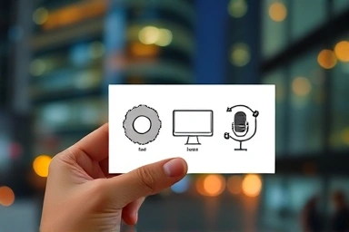 Hand holding a glowing card with skill icons representing diverse career paths.