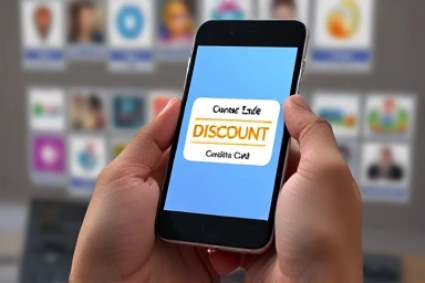 Discount code on phone, online learning, digital savings, abstract.