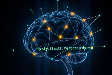 Algorithmic brain with Python code pathways, digital art
