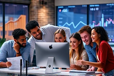 Diverse group learning data analysis with glowing visualizations