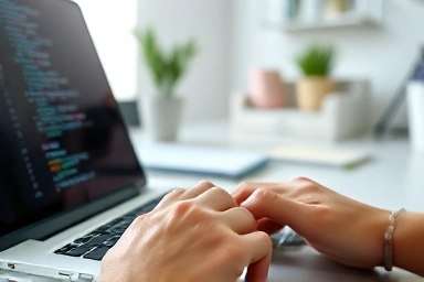 Hands typing on laptop, symbolizing data analysis skill development