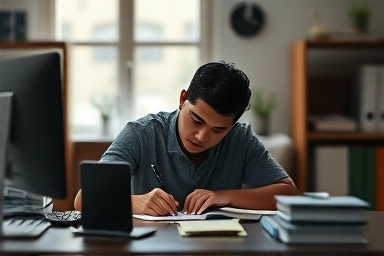 Focused student studying without distractions