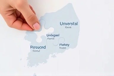 Hand strategically placing university puzzle pieces on a map.