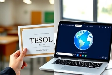 TESOL certificate and online course interface, modern education methods.