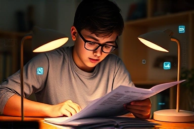 Student studying for TOEFL with AI assistance
