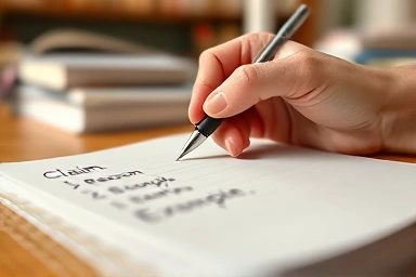 Hand sketching outline for speaking response.